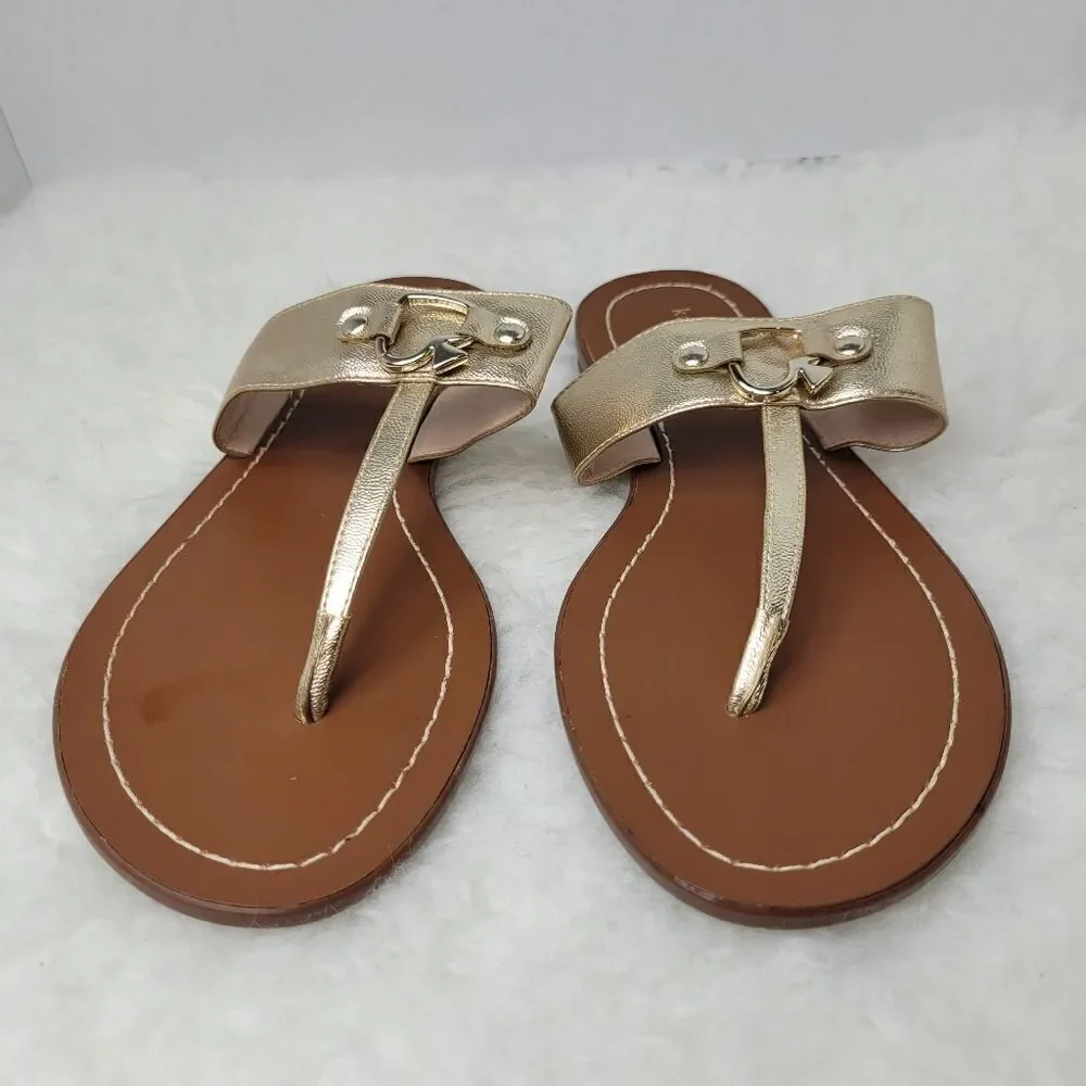 Kate Spade Cece Slide Gold Leather Thong Sandals Shoes Size 7.5